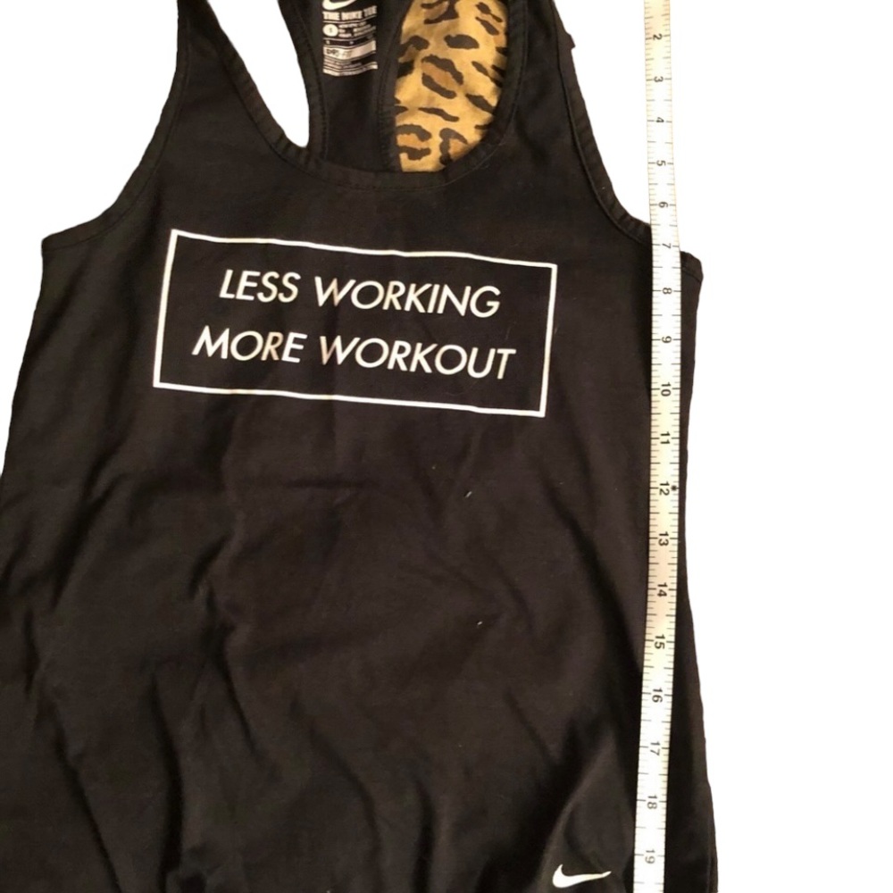 Nike size small black racerback tank”less working more working out “ graphics